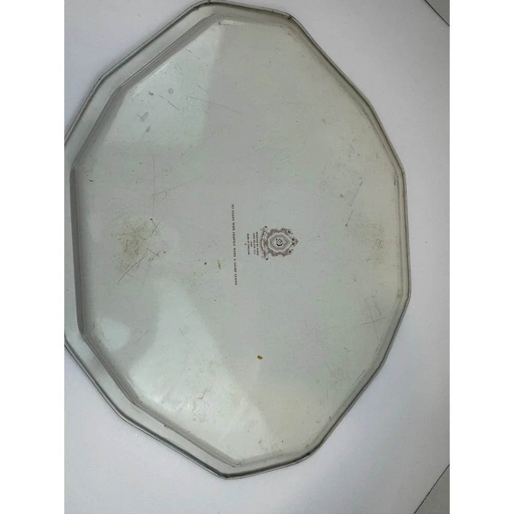 Vintage Daher Long Island NY Blue White Willow Tin Serving Tray Made in England